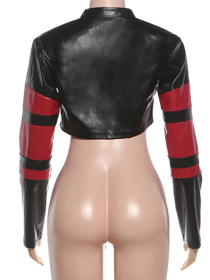 Joskaa Faux Leather Zip Up Long Sleeve Crop Jacket - jacket image 4