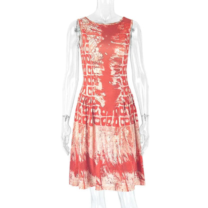 Women's Sleeveless Bodycon Aesthetic Printed A-line Bikini Set