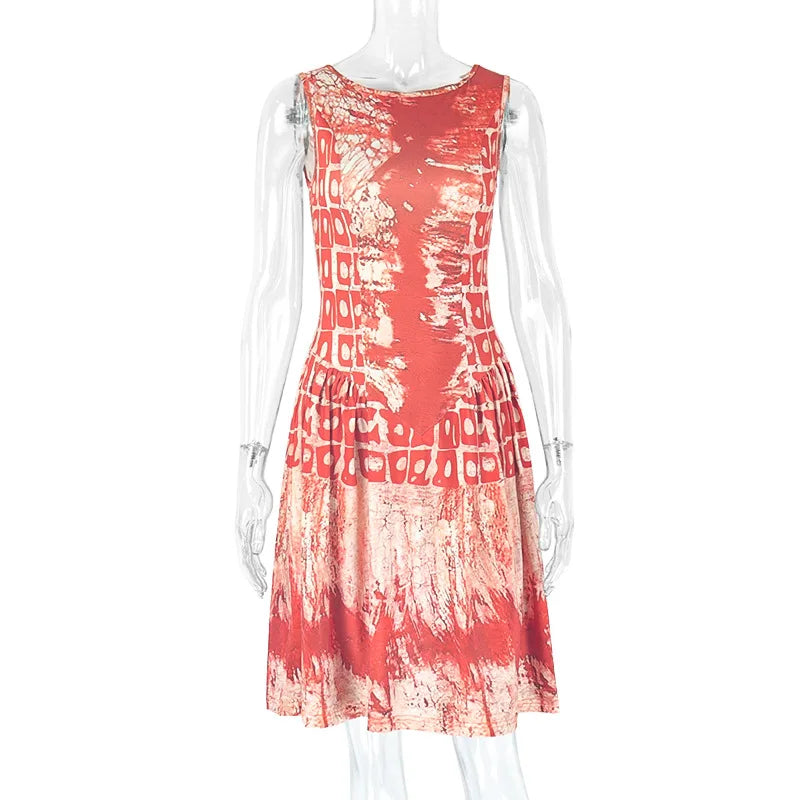 Women's Sleeveless Bodycon Aesthetic Printed A-line Bikini Set