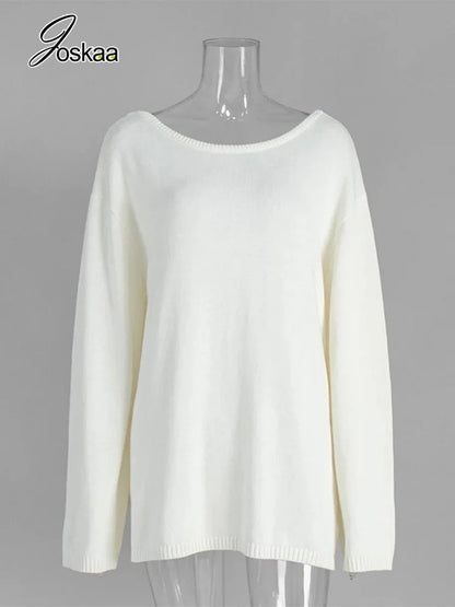 Women's Knit Backless Long Sleeve Ribbed Top 173 – Back View