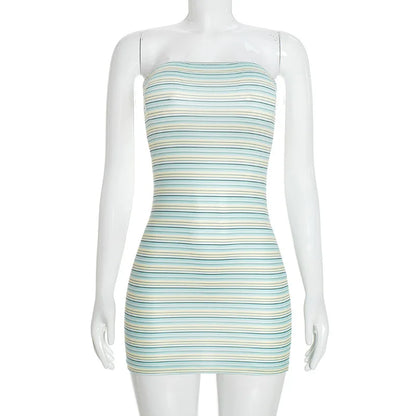 Women's Striped Backless Strapless Sleeveless Mini Dress - Additional View 10