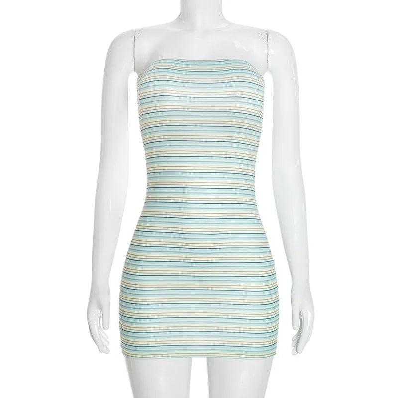 Women's Striped Backless Strapless Sleeveless Mini Dress - Additional View 10