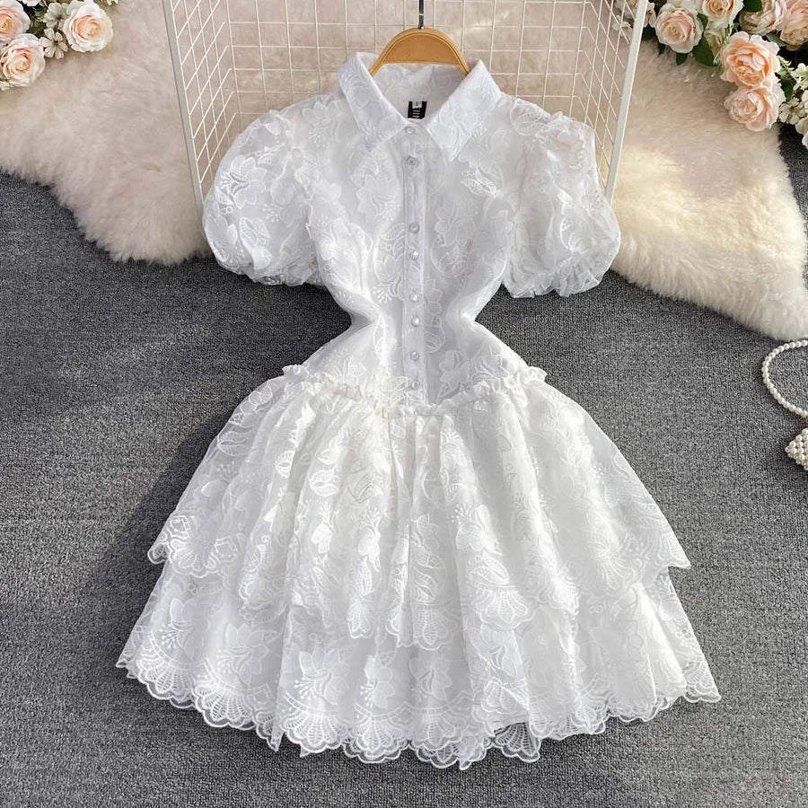 Women's Lace Embroidered White A-line Bodycon Dress
