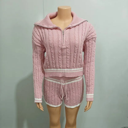 Women's Stripe Knit Long Sleeve Two Piece Set