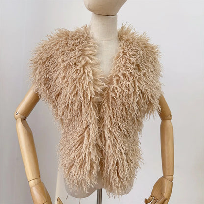 Women's Backless Halter Faux Fur Waistcoat Jacket