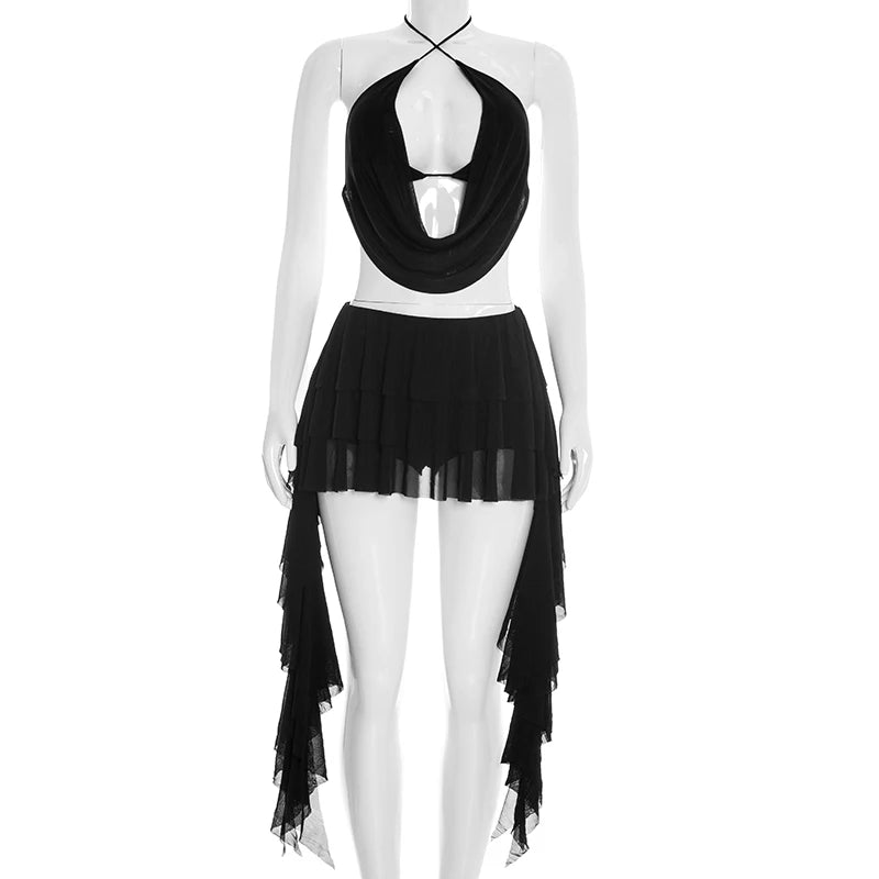 Joskaa Mesh Backless Halter Two Piece Set - two piece set image 7