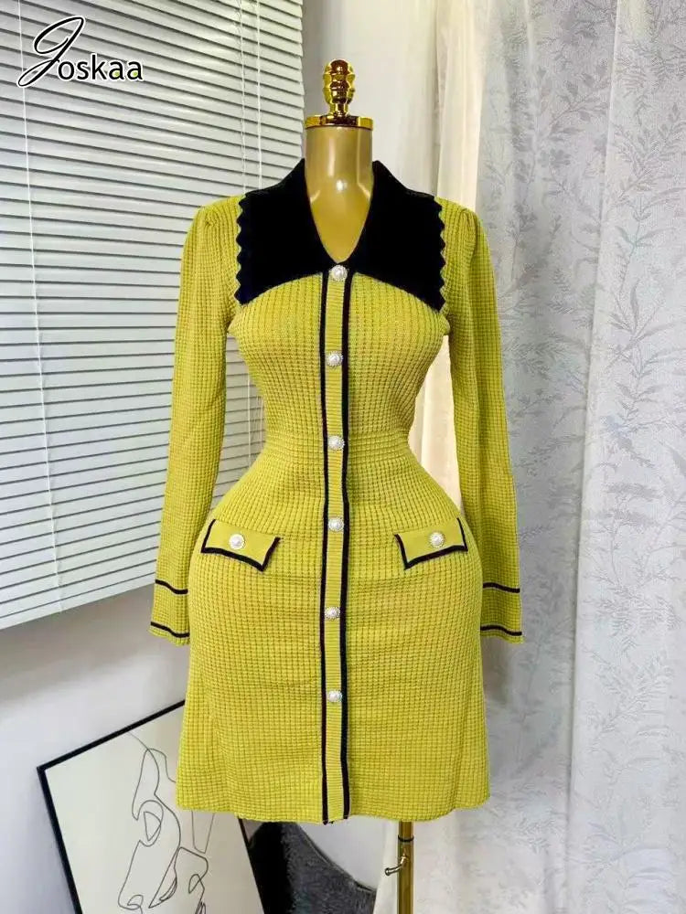 Wholesale Women's Knit Long Sleeve Ribbed Dress Black – Front View