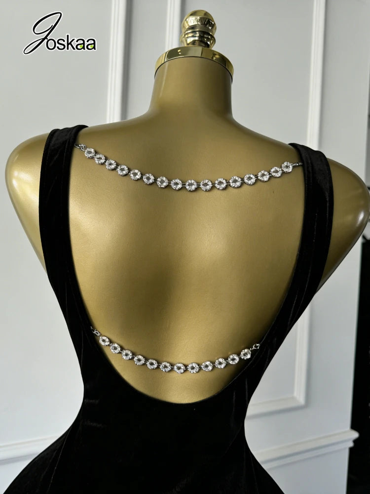Women's Velvet Backless Black with Pearl Dress Black – Side View