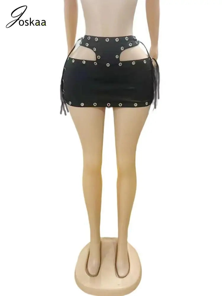 Women's Cutout Mini Fall Cut Black Skirt Black – Back View