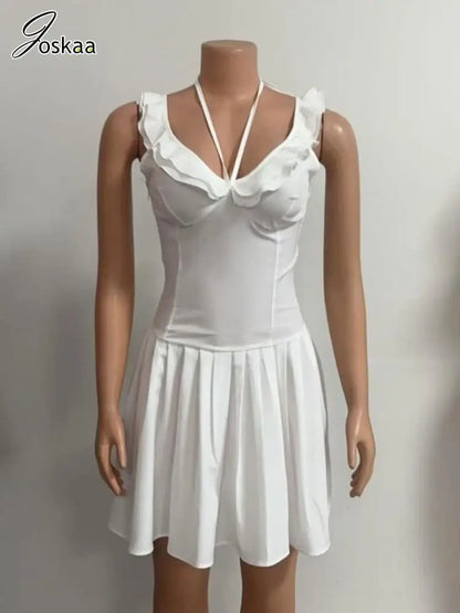 Women's Sleeveless Bodycon Pleated Mini Dress White – Front View