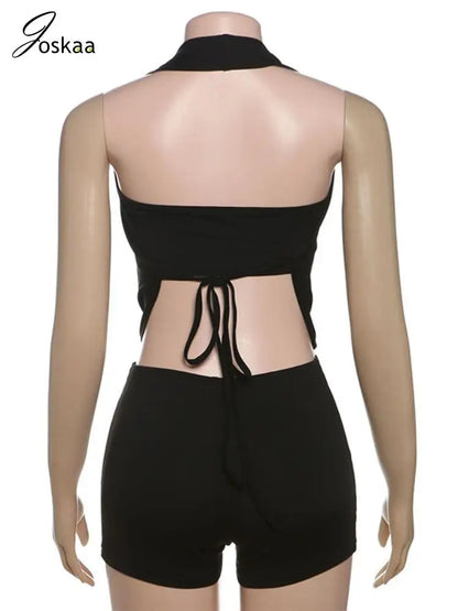 Wholesale Women's Halter Strapless Two Piece Set Coffee – Detail View