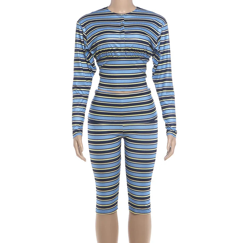 Women's Striped Long Sleeve Two Piece Set - Additional View 9