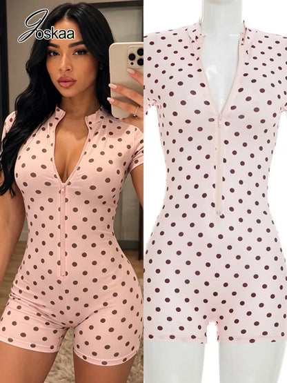 Women's Polka Dot Short Sleeve Bodycon Romper – Women's Fashion Wholesale – Front View