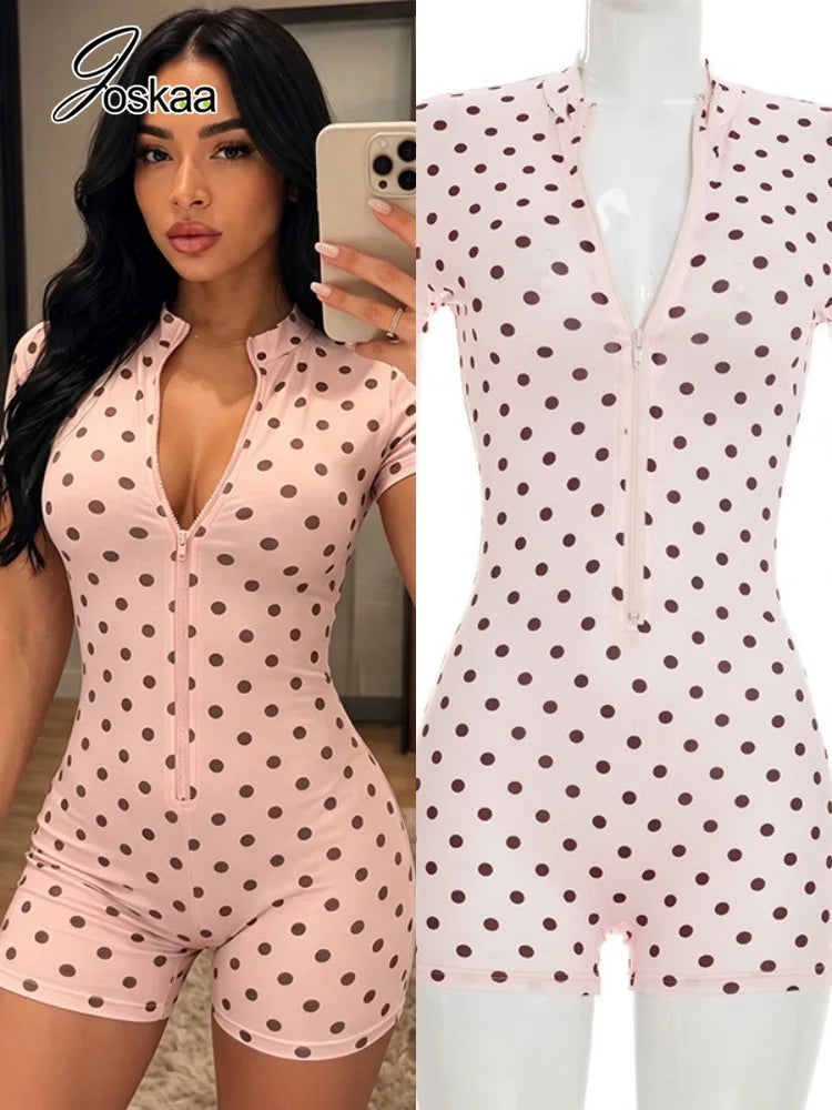 Women's Polka Dot Short Sleeve Bodycon Romper – Women's Fashion Wholesale – Front View