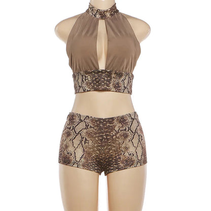 Joskaa Snake Print Backless Halter Crop Two Piece Set - two piece set image 5