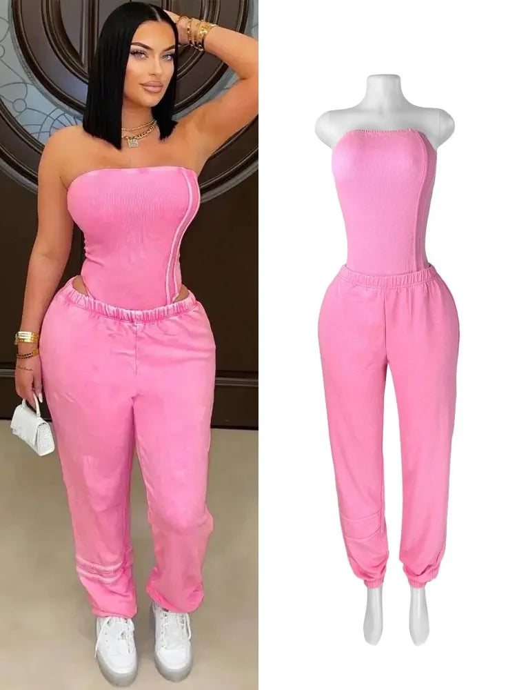 Women's Strapless Sporty Bodysuit and Two Piece Set – Women's Fashion Wholesale – Front View
