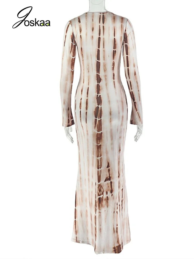 Wholesale Women's Bodycon Flare Maxi Dress Brown – Detail View