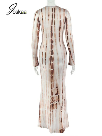 Wholesale Women's Bodycon Flare Maxi Dress Brown – Detail View