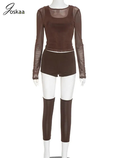 Wholesale Women's Mesh Long Sleeve Two Piece Set Black – Detail View