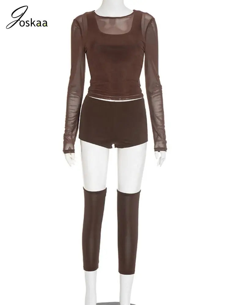Wholesale Women's Mesh Long Sleeve Two Piece Set Black – Detail View