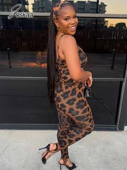 Women's Leopard Print Sleeveless High Waist Two Piece Set Leopard Print – Side View