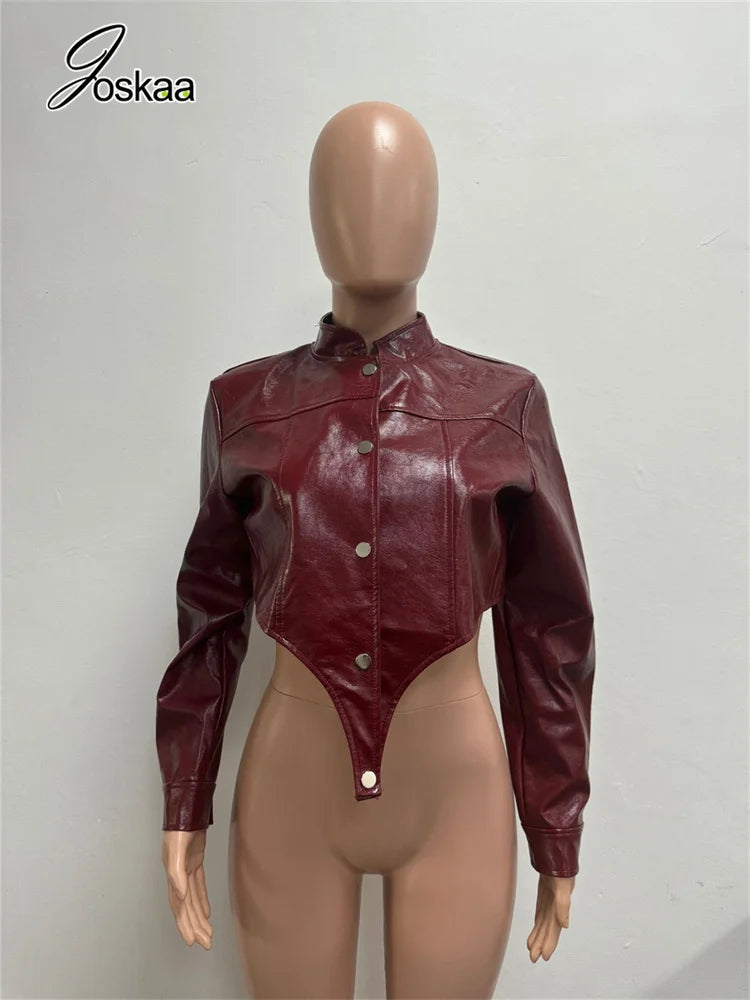 Wholesale Women's Faux Leather Long Sleeve Jacket Black – Detail View