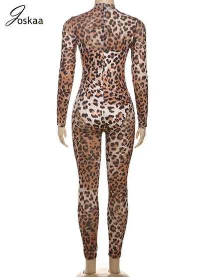 Women's Leopard Print Mesh Long Sleeve Romper Leopard Print – Detail View