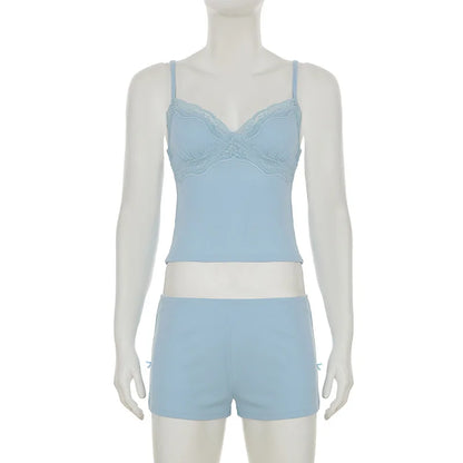 Women's Lace Crop Comfortable Patchwork Camisole Two Piece Set