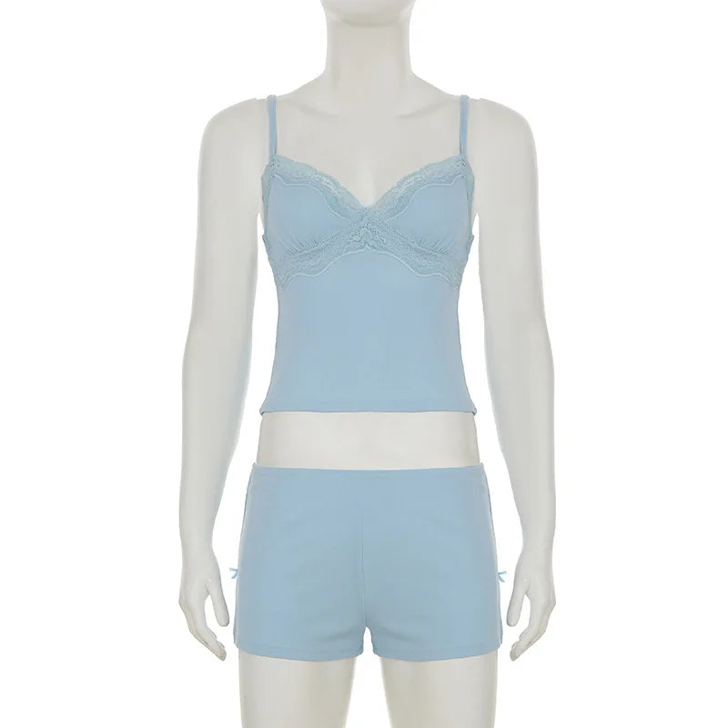 Women's Lace Crop Comfortable Patchwork Camisole Two Piece Set