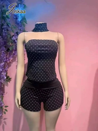 Women's Polka Dot Strapless High Waist Two Piece Set - Side View
