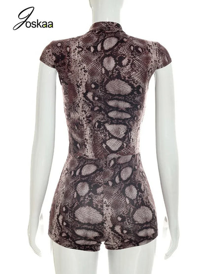 Women's Snake Print Cutout Bodycon Romper - Detail View