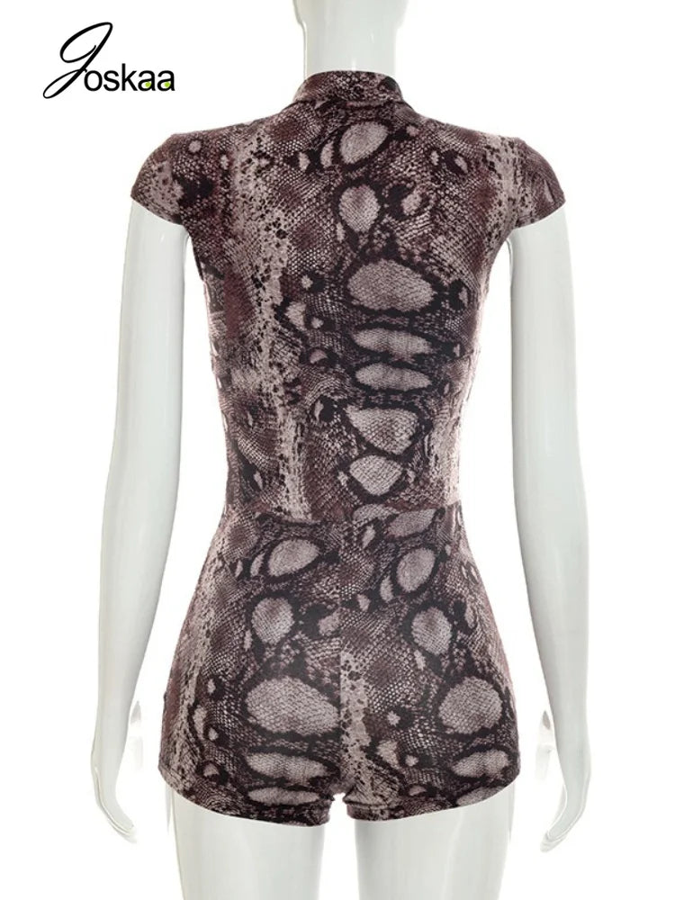 Women's Snake Print Cutout Bodycon Romper - Detail View