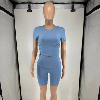 Women's Ruched Short Sleeve Crop Two Piece Set