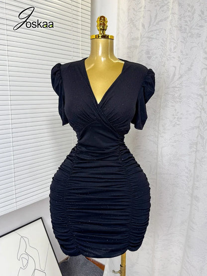 Women's Sequin Ruched V-neck Bodycon Mini Dress - Side View