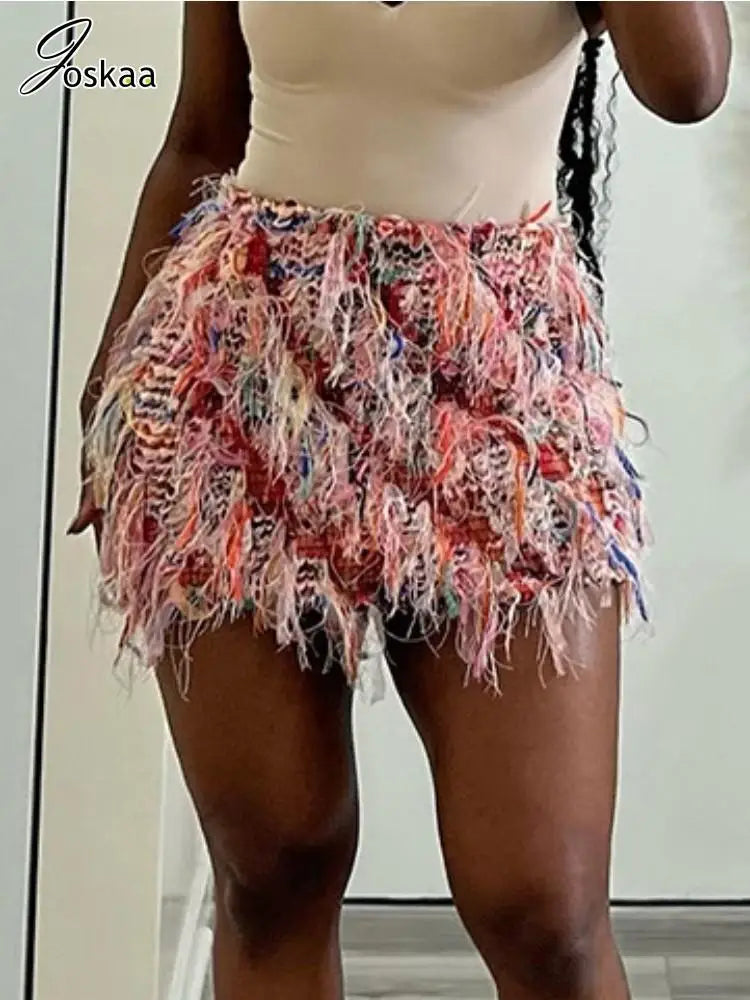 Women's Stripe Bodycon Mini Colorful Striped Tassel Skirt – Women's Fashion Wholesale – Front View
