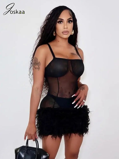 Women's Mesh Bodycon Fall Sheer Black Mini Dress – Women's Fashion Wholesale – Front View