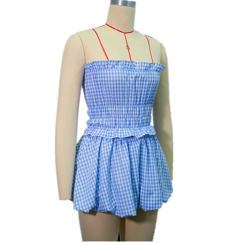 Joskaa Plaid Strapless Crop Mini Two Piece Set - two piece set image 5