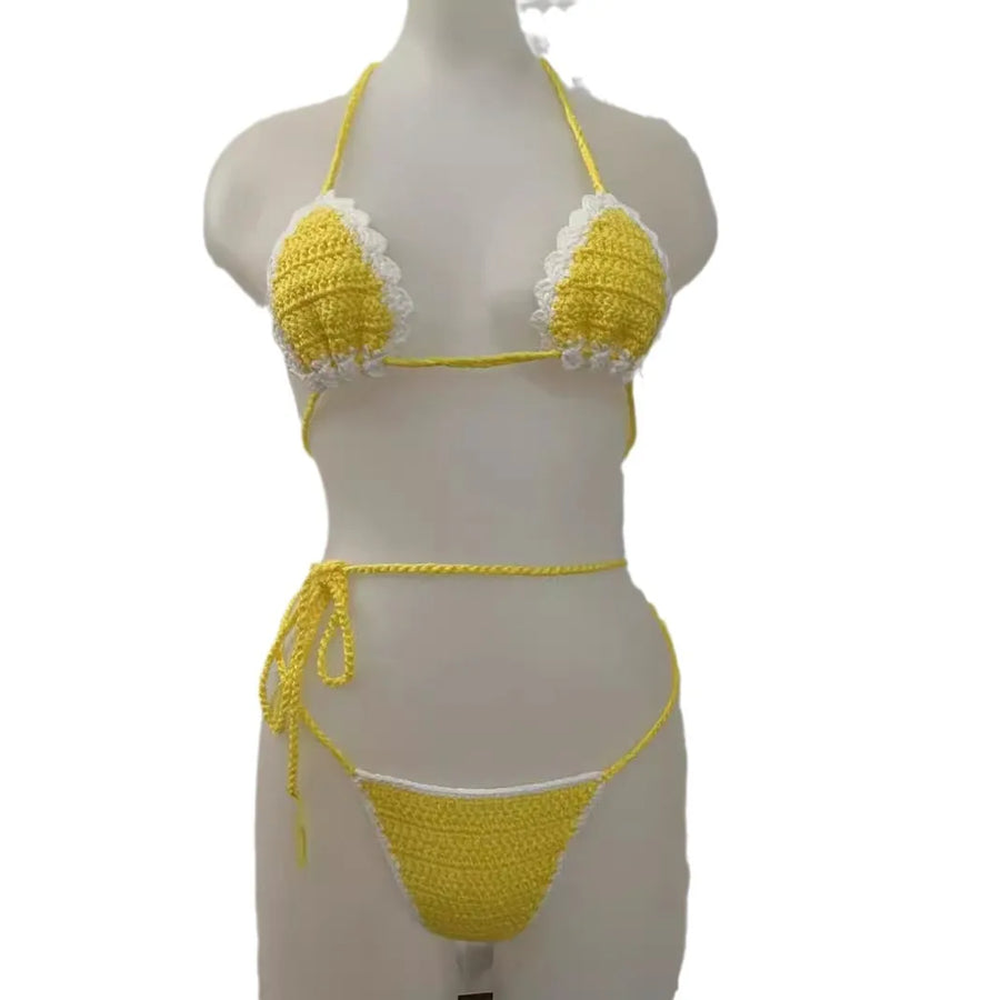 Women's Knit Ribbed Swimwear Crochet Bikini Set