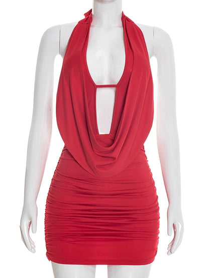 Joskaa Ruched Backless Halter Sleeveless Mini Dress - mini dress image 2
