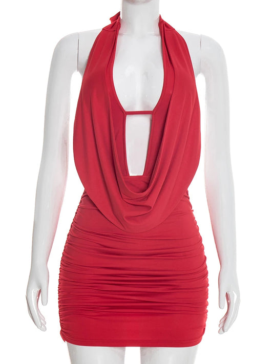 Joskaa Ruched Backless Halter Sleeveless Mini Dress - mini dress image 2
