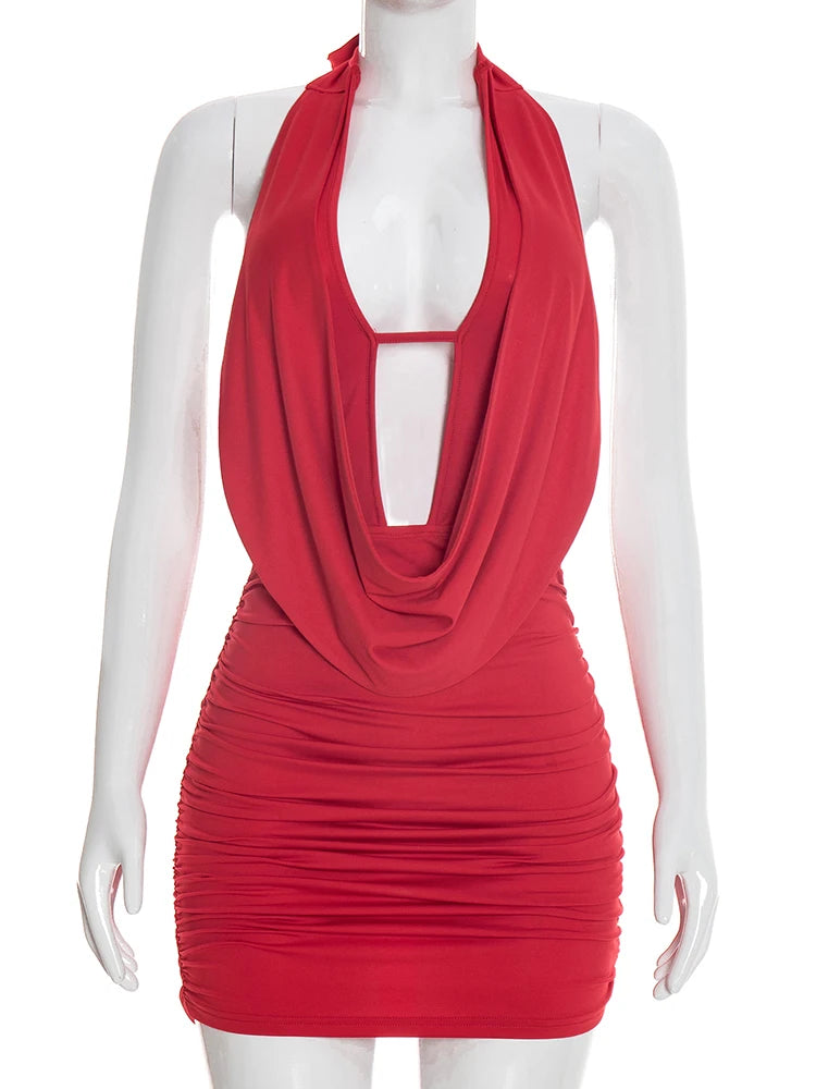 Joskaa Ruched Backless Halter Sleeveless Mini Dress - mini dress image 2