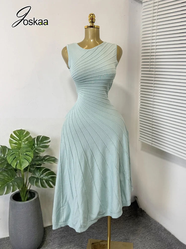 Women's Ribbed Knit Sleeveless Bodycon Dress - Side View