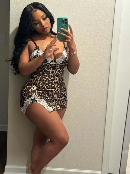 Wholesale Women's Leopard Print Lace Mini Dress Leopard Print – Front View