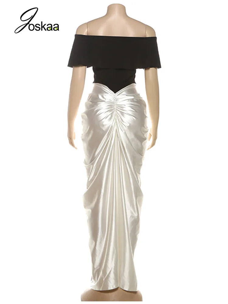Women's Ruched Off-shoulder Elegant Color Bodycon Dress White – Detail View
