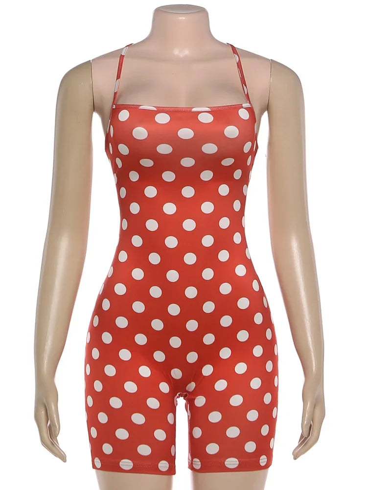 Women's Polka Dot Backless Bodycon Romper