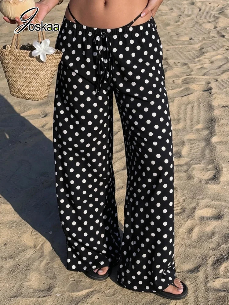 Wholesale Women's Polka Dot Beach Vacation Pants Black – Side View
