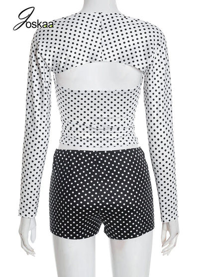 Women's Polka Dot 3-piece Cape Two Piece Set White – Detail View
