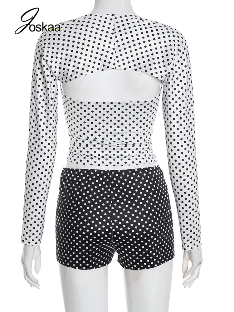 Women's Polka Dot 3-piece Cape Two Piece Set White – Detail View