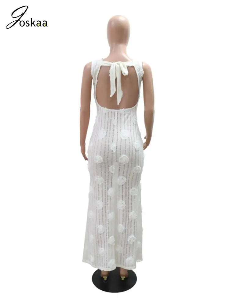 Women's Floral Print Backless Sleeveless Bikini Set White – Detail View