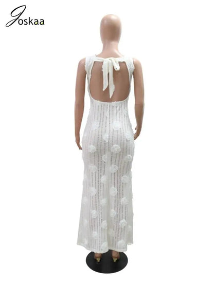 Women's Floral Print Backless Sleeveless Bikini Set White – Detail View